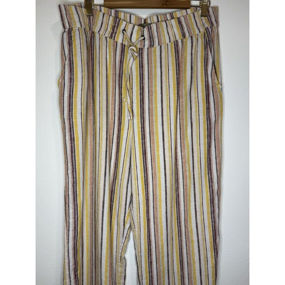 Naturals D& Co Pants Linen Blend Wide Leg Pull On Gold White Stripe Large Tall - Picture 2 of 7